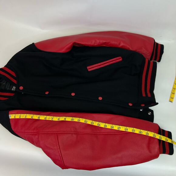 Stewart And Strauss Large Vintage Varsity Jacket Red Black Wool Leather Sleeves - Picture 5 of 10